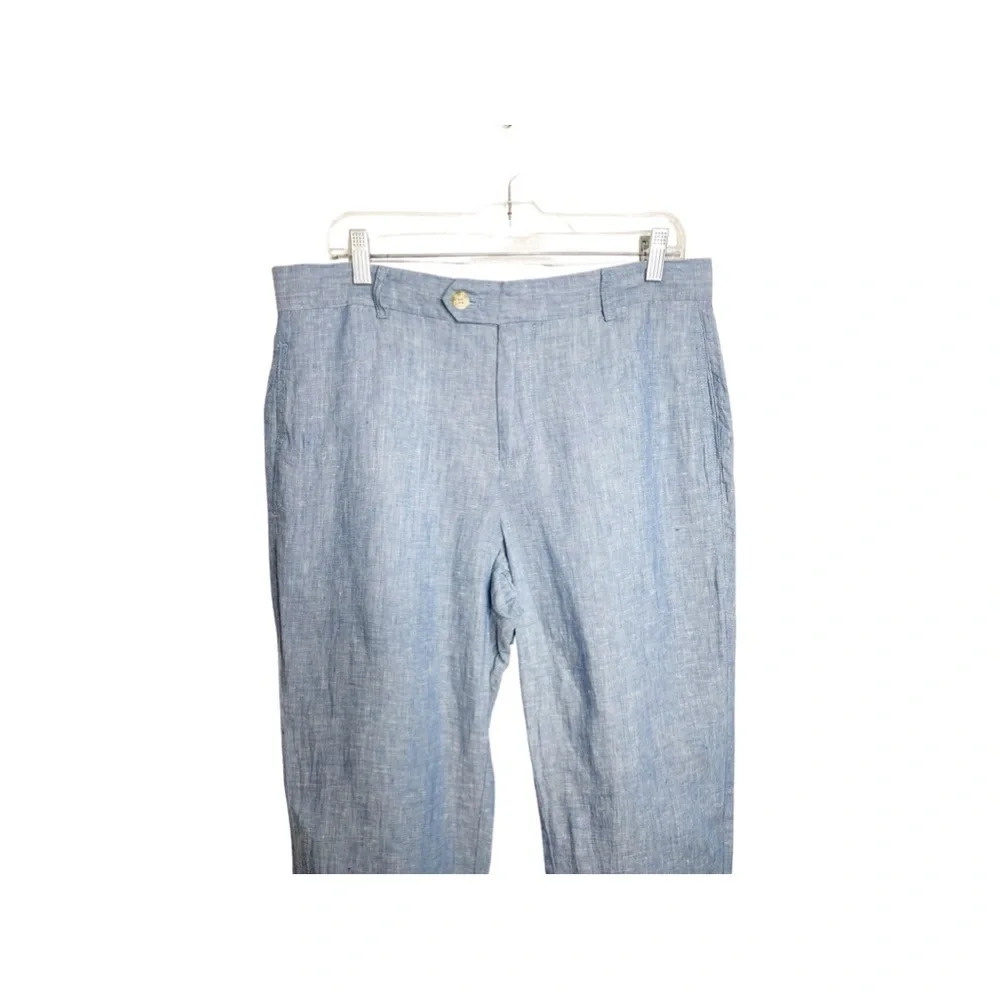 TailorBryd collection Linen Men blue pebbled Beach flat front golf pants 34/32